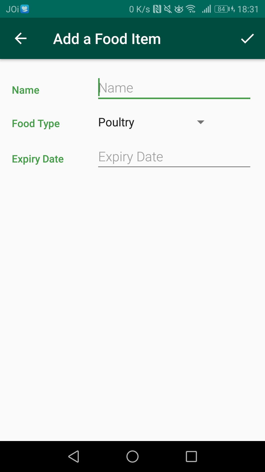 Add food features three input fields - the
                            food's name, type and its expiry date.