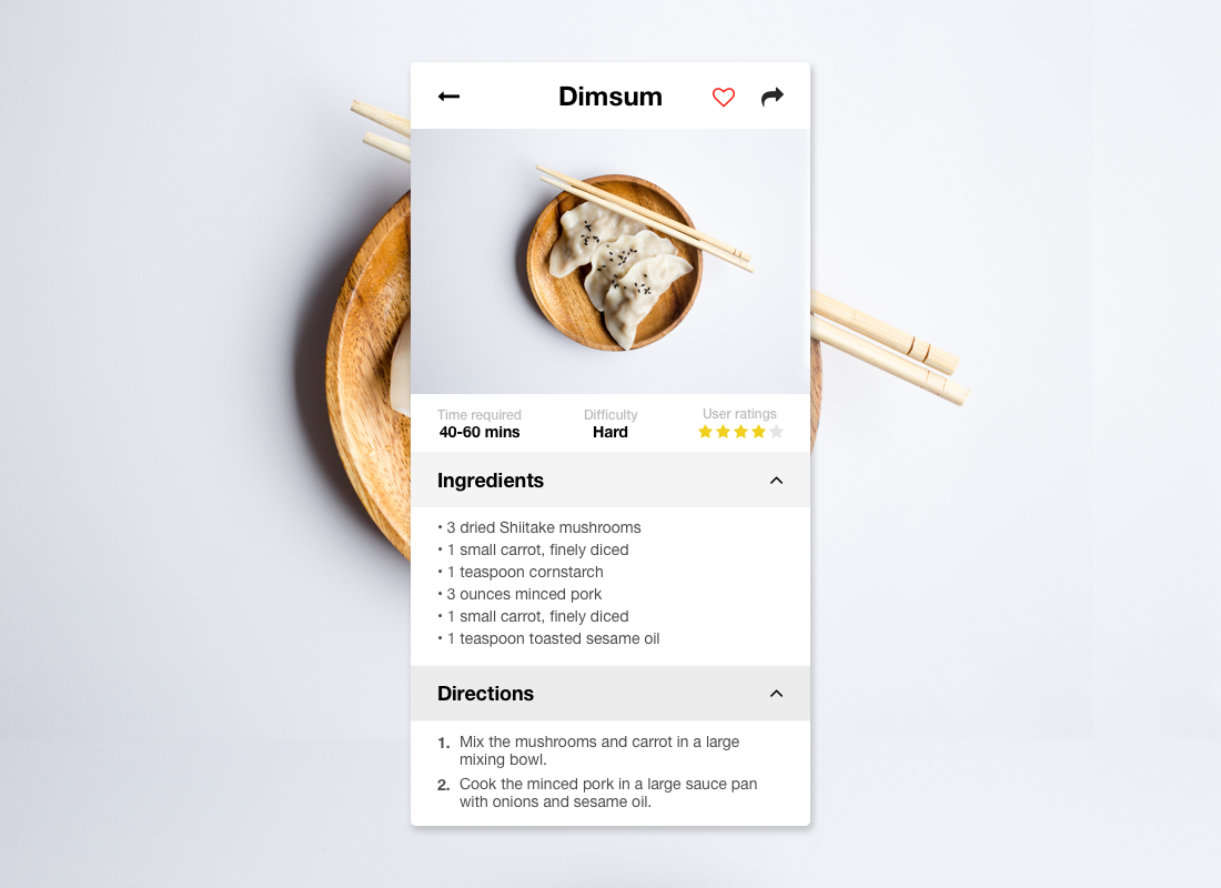 A design concept for a recipe app.