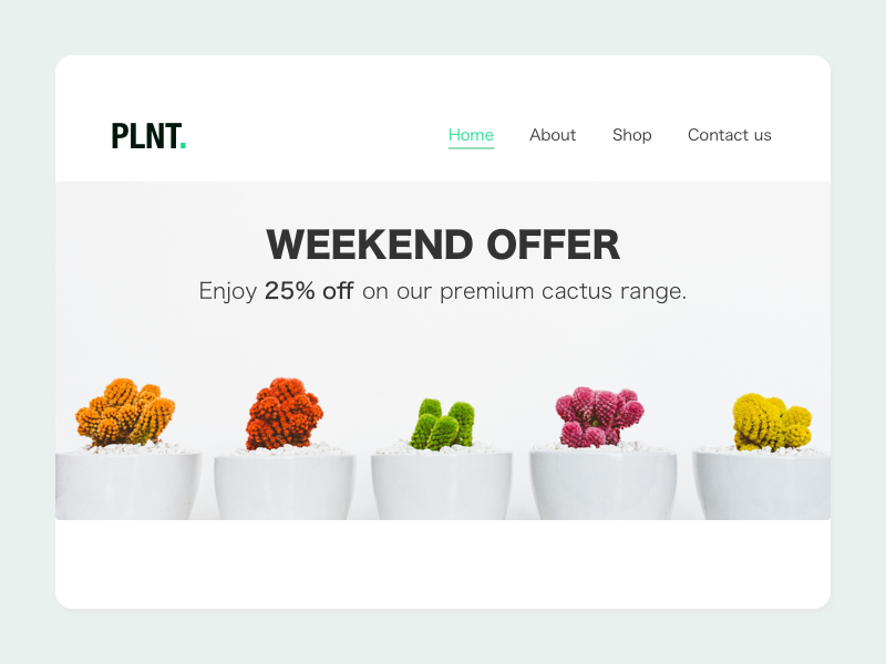 A fictional website homepage design highlighting the special weekend offer.