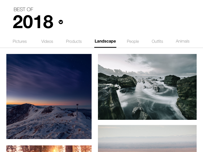A quick design layout for a website that features best of ... under separate categories and year.
                