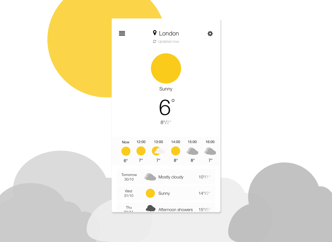 A minimal weather app design concept.